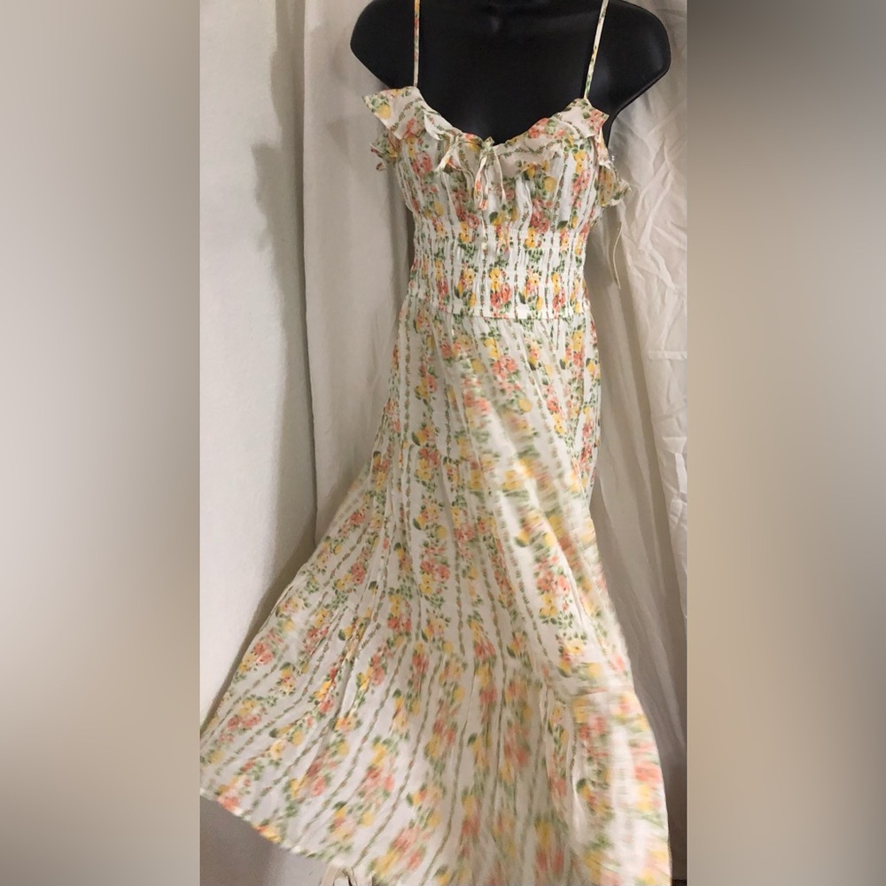 Trixxi floral yellow citrus print garden ruffle bust smocked dress size Small - Picture 9 of 16